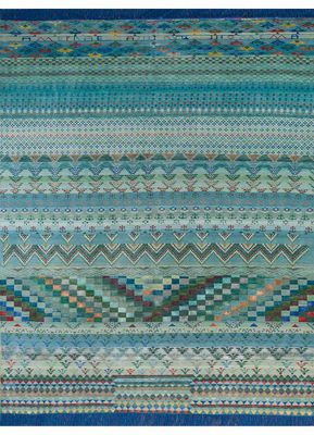 manchaha blue wool and bamboo silk hand knotted Rug
