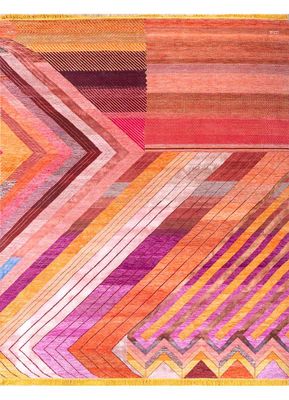 manchaha red and orange wool and bamboo silk hand knotted Rug