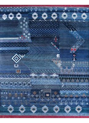 manchaha blue wool and silk hand knotted Rug