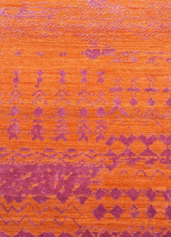 project error by kavi red and orange wool and bamboo silk hand knotted Rug - CloseUp