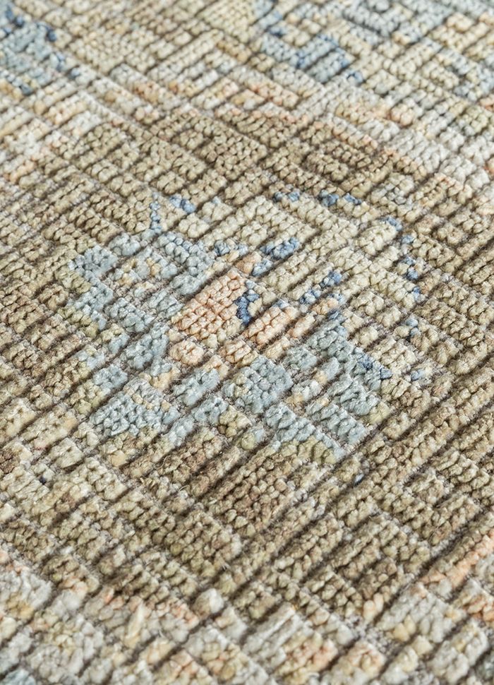 blithe blue wool and silk hand knotted Rug - CloseUp