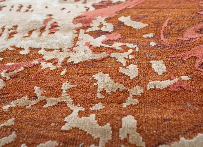 pansy red and orange wool and silk hand knotted Rug - CloseUp