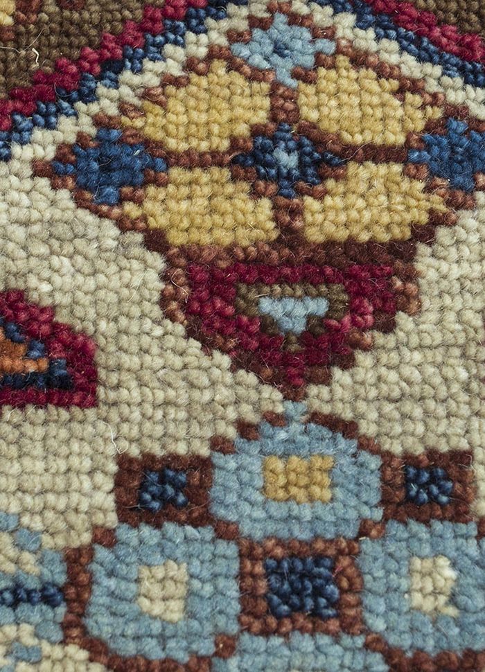 village by artemis blue wool hand knotted Rug - CloseUp