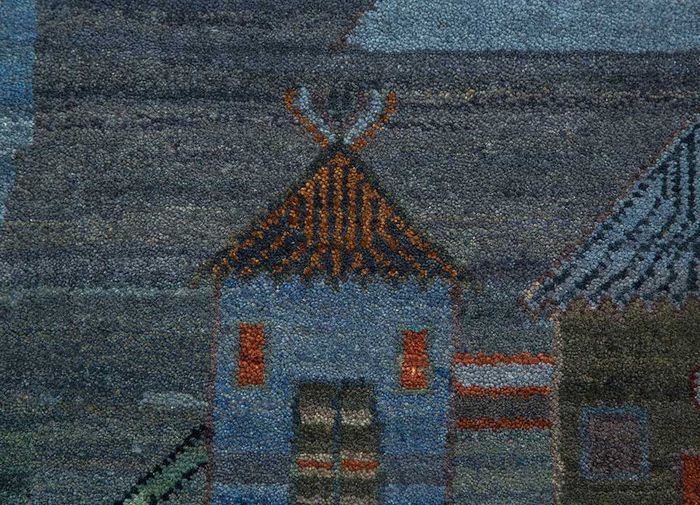 artisan originals blue wool hand knotted Rug - CloseUp
