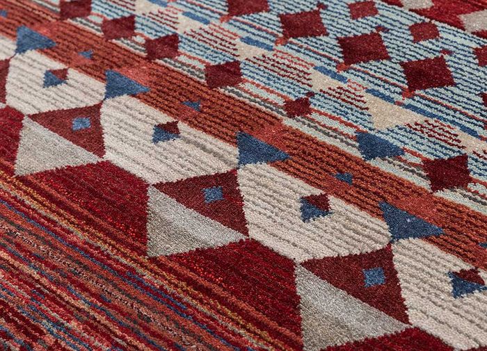 freedom manchaha red and orange wool and bamboo silk hand knotted Rug - CloseUp