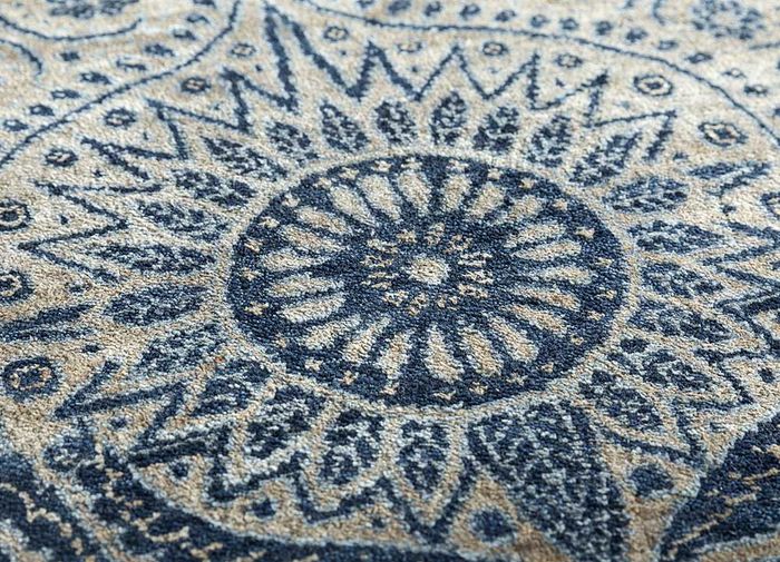 floret blue wool and silk hand knotted Rug - CloseUp