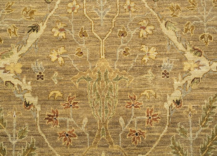 lyra beige and brown wool hand knotted Rug - CloseUp