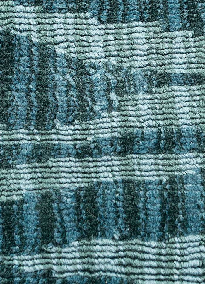 acar blue viscose hand loom Rug - CloseUp