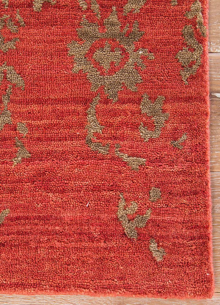 blithe red and orange wool hand knotted Rug - CloseUp