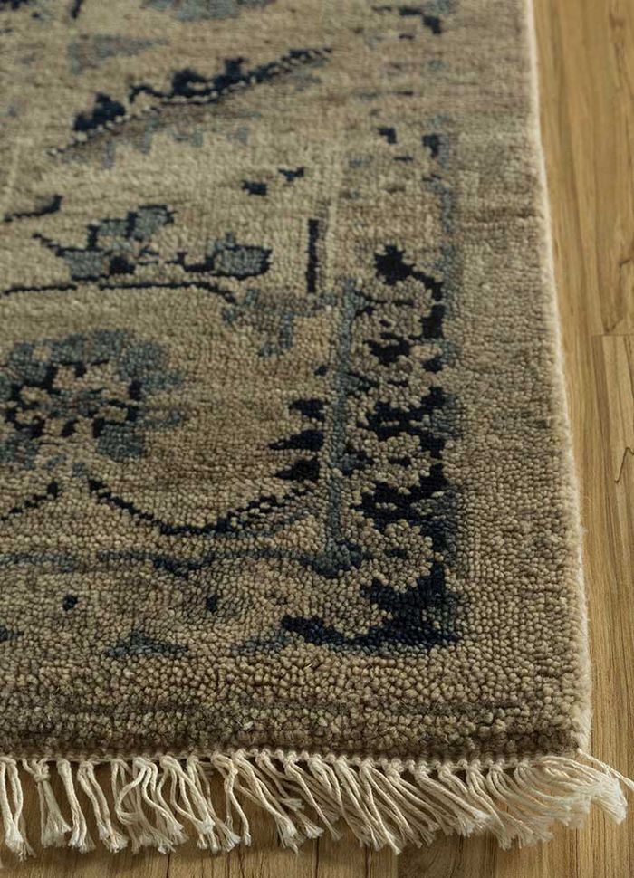 eden beige and brown wool hand knotted Rug - Corner