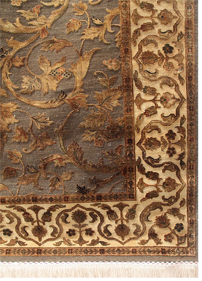 aurora beige and brown wool and silk hand knotted Rug - Corner