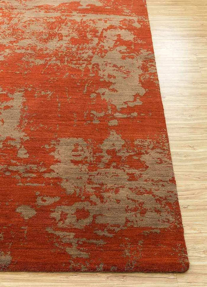 chaos theory by kavi red and orange wool hand knotted Rug - Corner