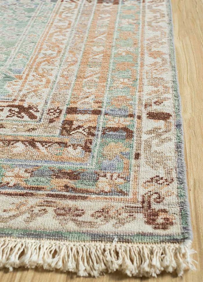 someplace in time beige and brown wool hand knotted Rug - Corner