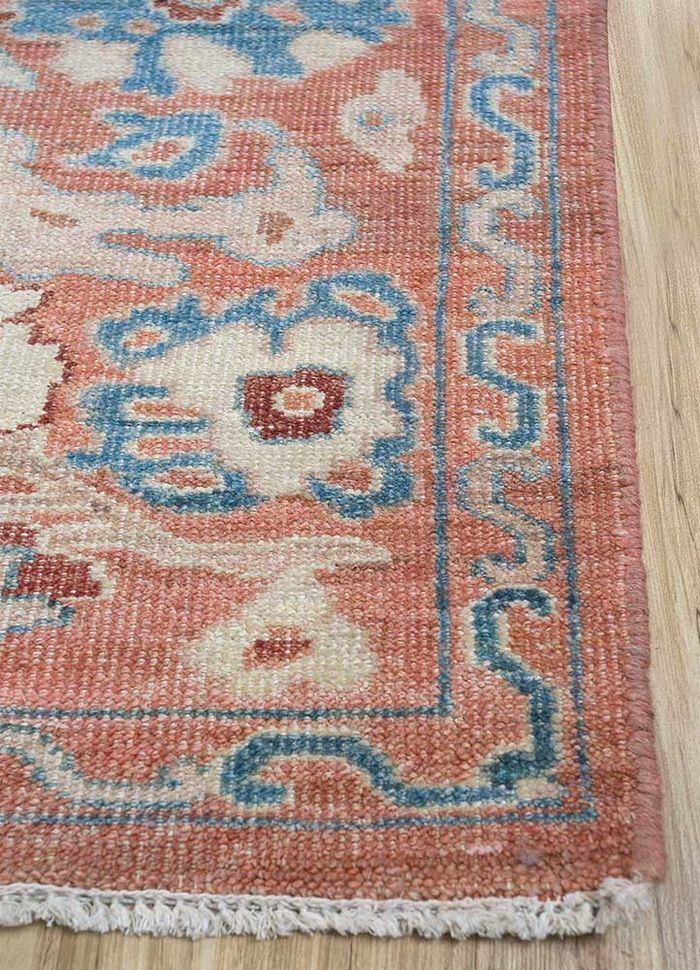 lyra red and orange wool hand knotted Rug - Corner
