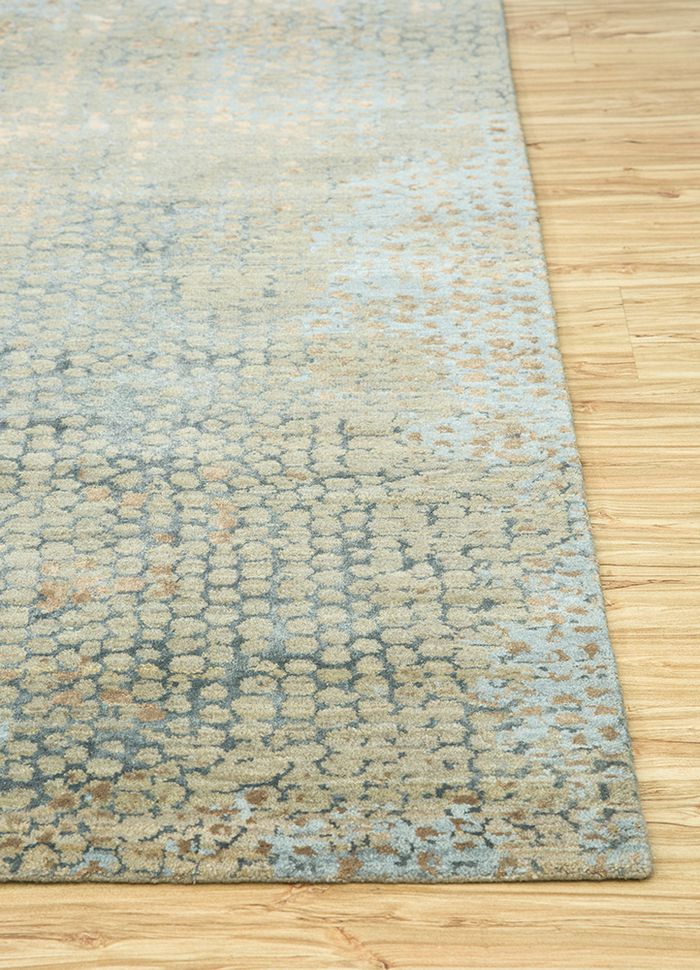 chaos theory by kavi green wool and bamboo silk hand knotted Rug - Corner