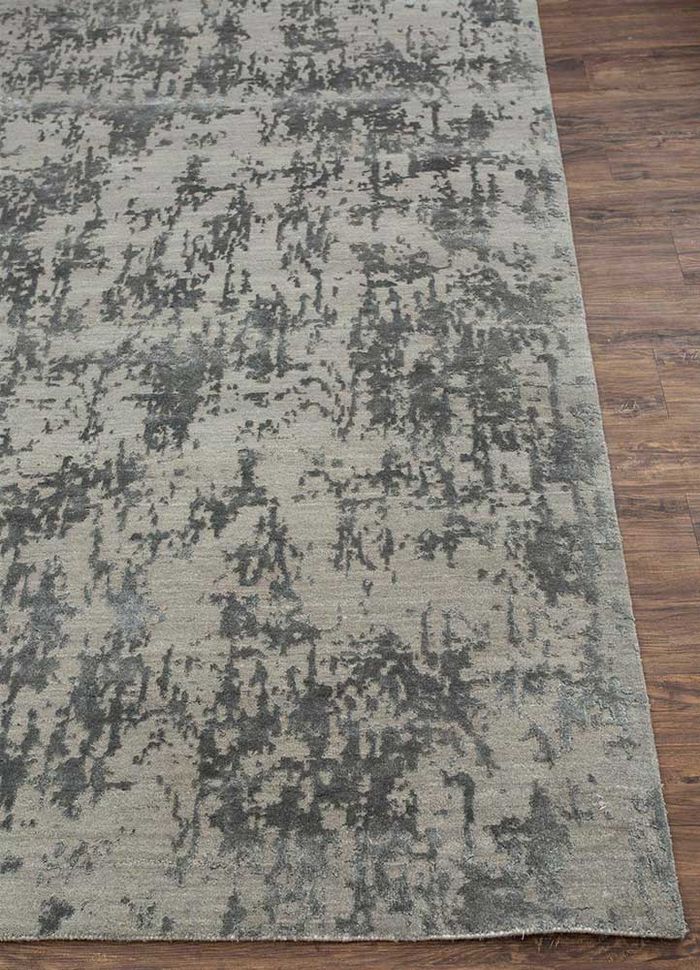 chaos theory by kavi grey and black wool and bamboo silk hand knotted Rug - Corner