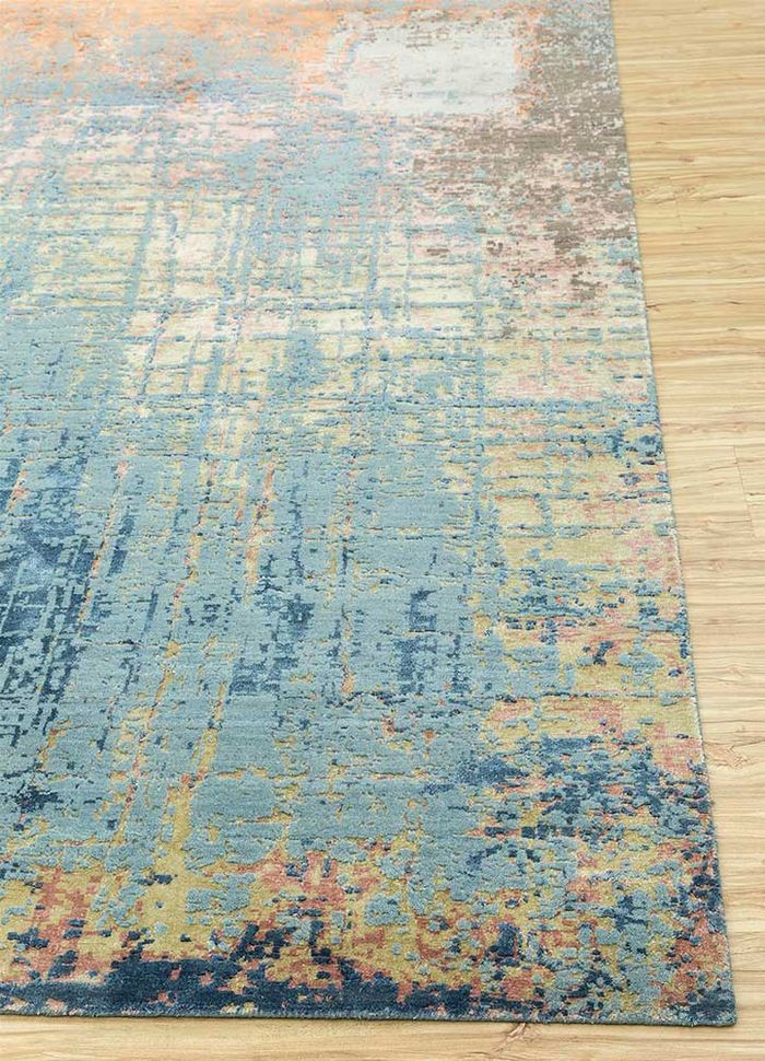 tattvam blue wool and bamboo silk hand knotted Rug - Corner