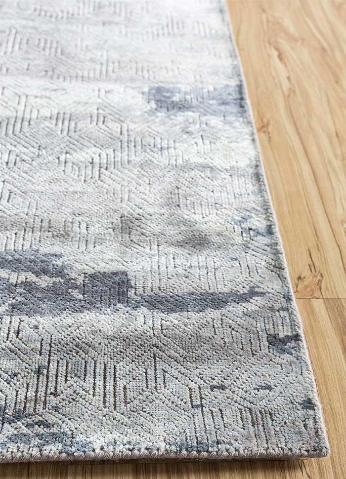 memoir grey and black wool and silk hand knotted Rug - Corner
