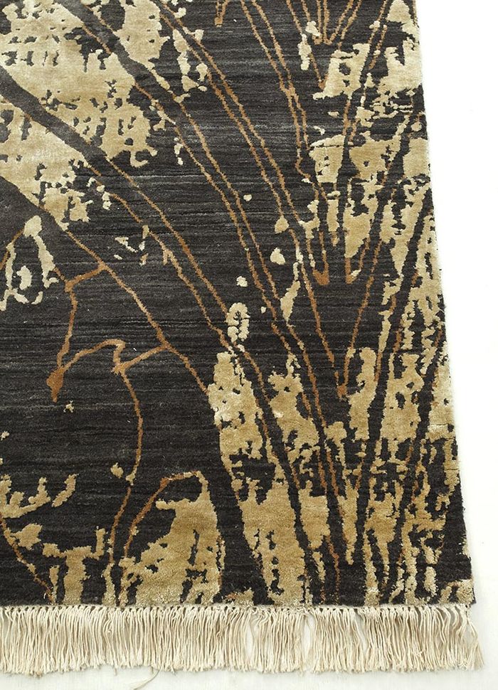 pansy grey and black wool and silk hand knotted Rug - Corner