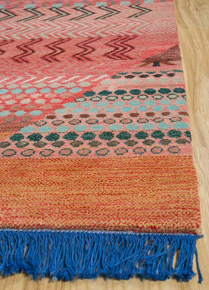 artisan originals red and orange wool and bamboo silk hand knotted Rug - Corner