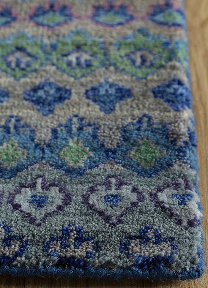 artisan originals blue wool and bamboo silk hand knotted Rug - Corner