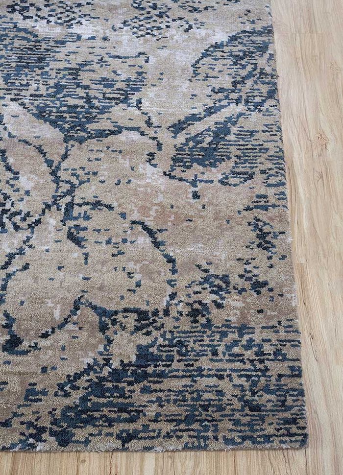 uvenuti beige and brown wool and silk hand knotted Rug - Corner