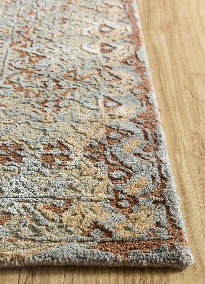 refuge green wool and silk hand knotted Rug - Corner