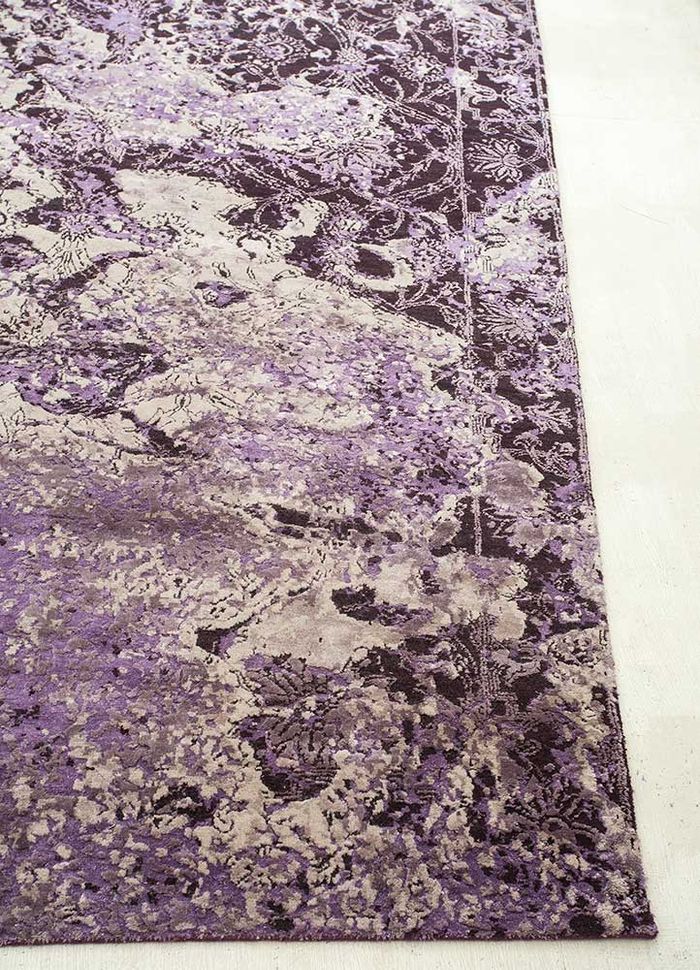 pansy pink and purple wool and silk hand knotted Rug - Corner