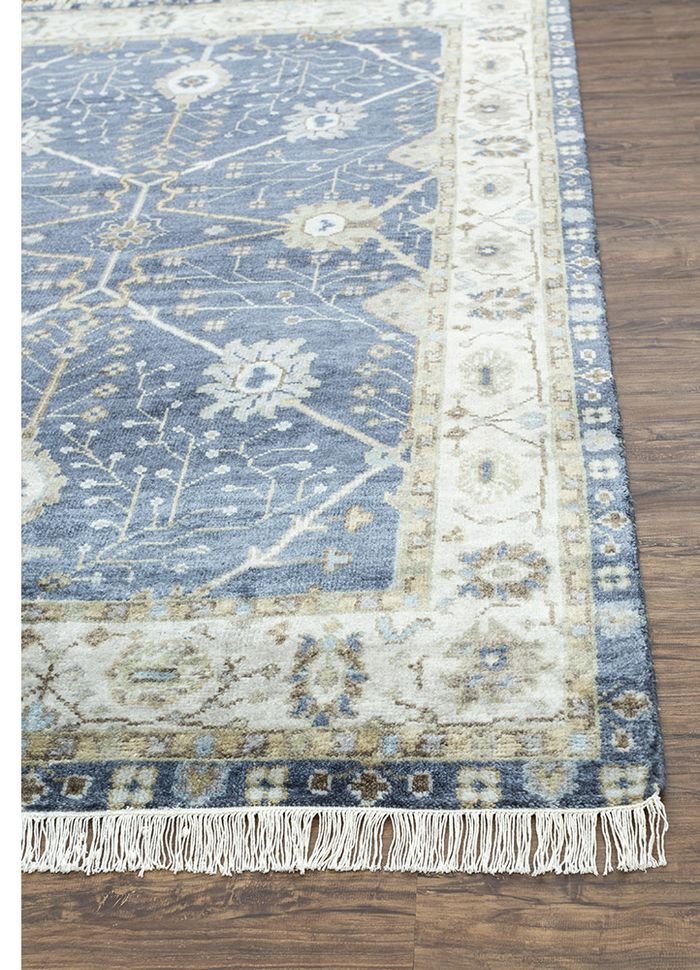 liberty blue wool hand knotted Rug - Corner