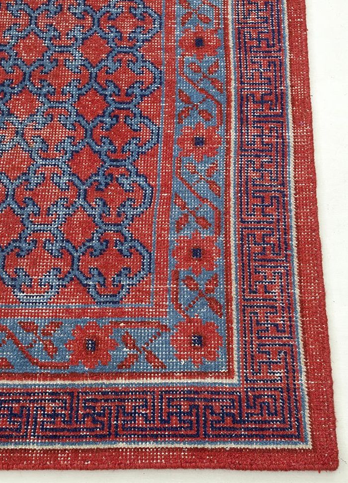 revolution red and orange wool hand knotted Rug - Corner