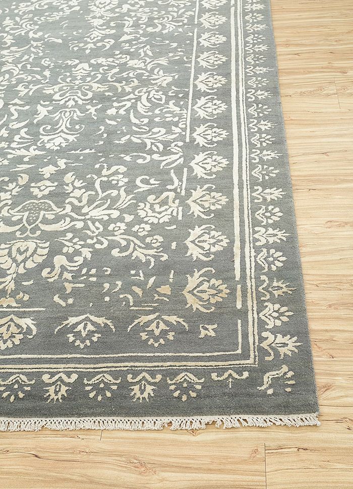 refuge grey and black wool and silk hand knotted Rug - Corner