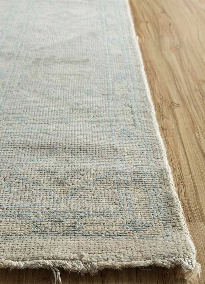 eden ivory wool and viscose hand knotted Rug - Corner