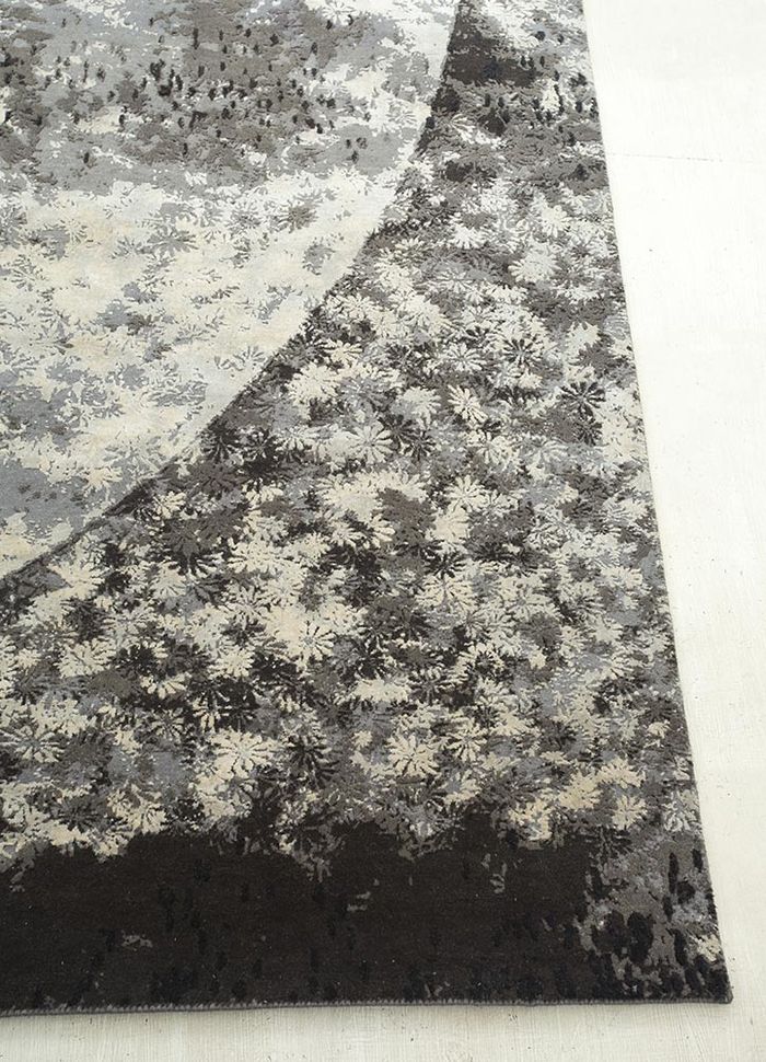 pansy grey and black wool and silk hand knotted Rug - Corner