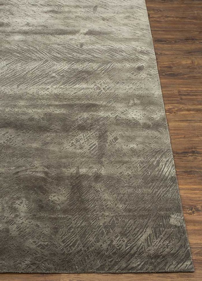 free verse by kavi grey and black wool and silk hand knotted Rug - Corner