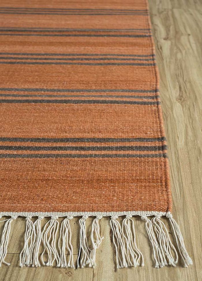 bedouin red and orange wool flat weaves Rug - Corner