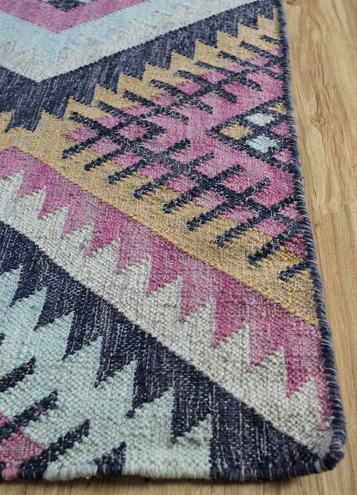 bedouin pink and purple wool flat weaves Rug - Corner