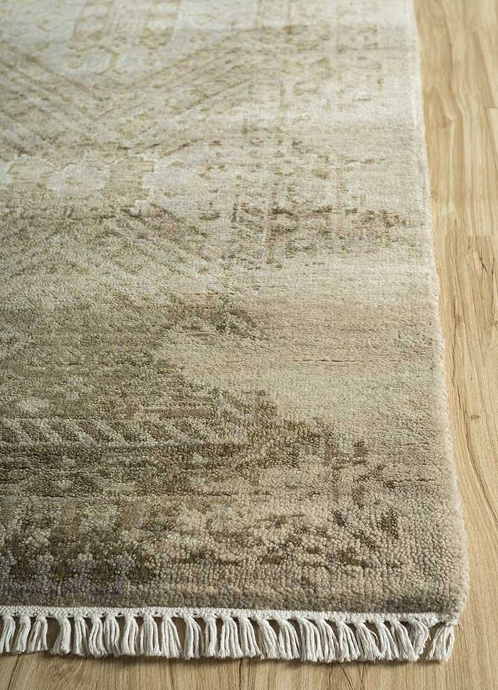 blithe grey and black wool and bamboo silk hand knotted Rug - Corner