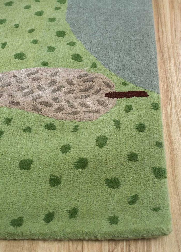 confetti green wool and viscose hand tufted Rug - Corner