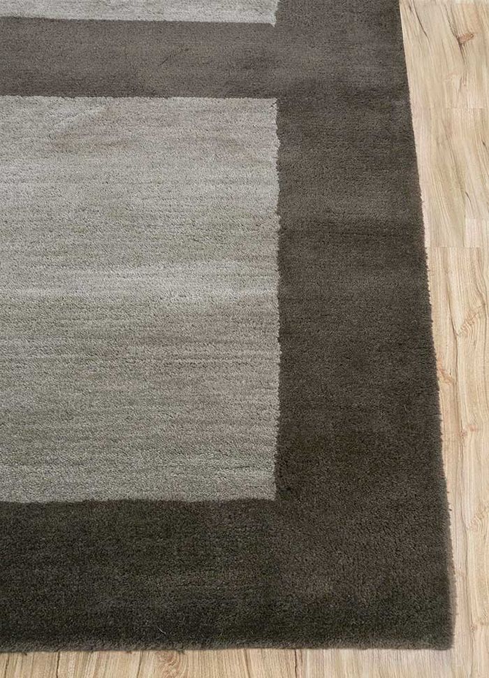 linear beige and brown wool hand tufted Rug - Corner