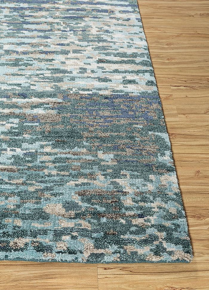 geode blue wool and bamboo silk hand knotted Rug - Corner