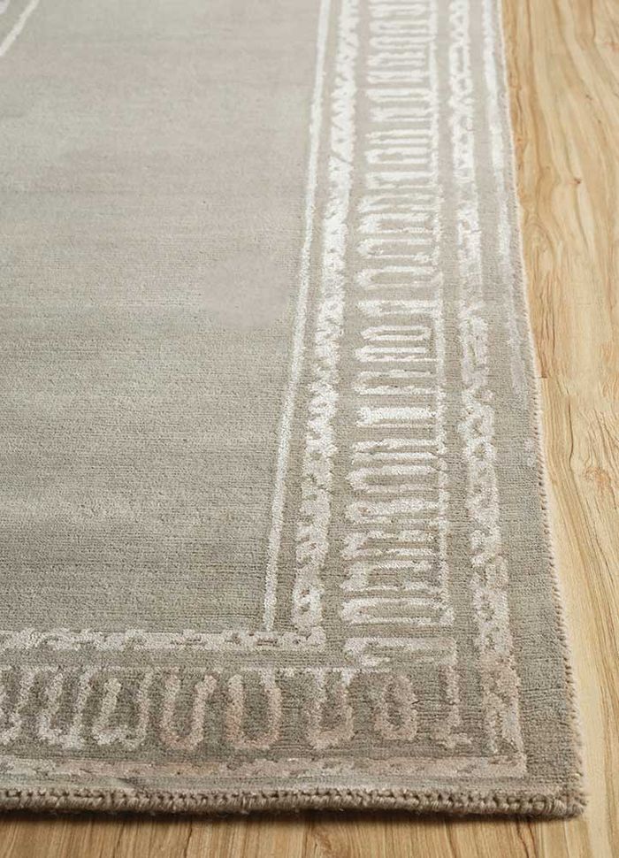 azalea beige and brown wool and bamboo silk hand knotted Rug - Corner