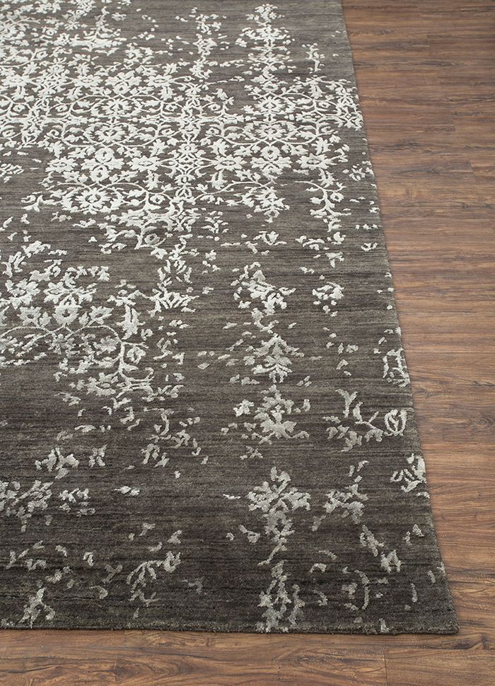 blithe grey and black wool and viscose hand knotted Rug - Corner