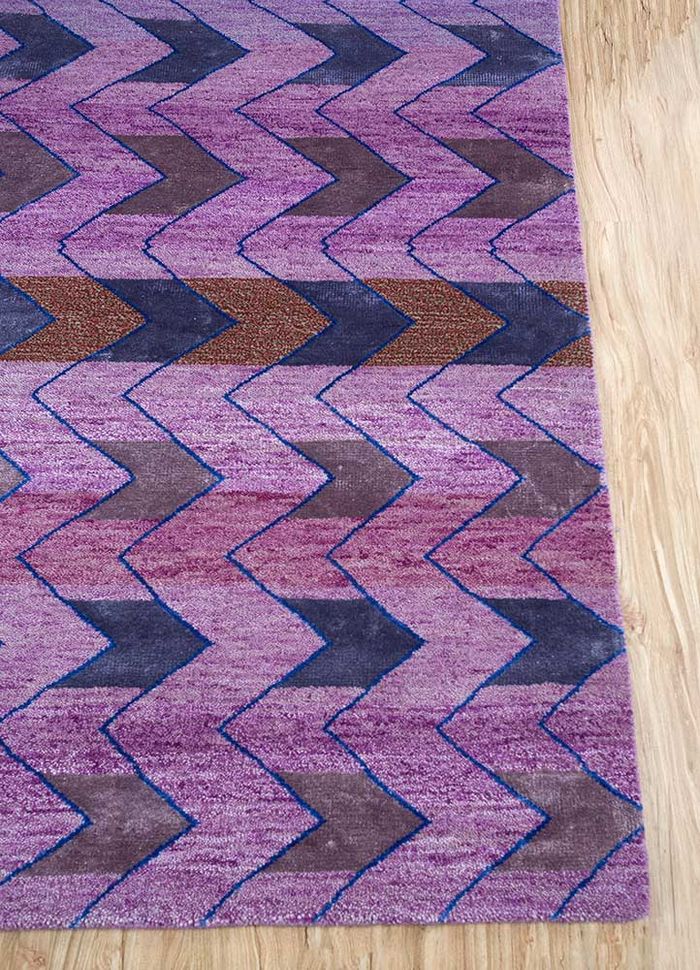 artisan originals pink and purple wool and bamboo silk hand knotted Rug - Corner