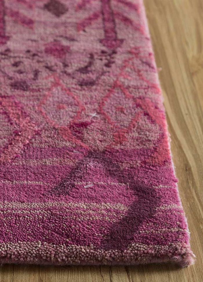 artisan originals pink and purple wool and bamboo silk hand knotted Rug - Corner