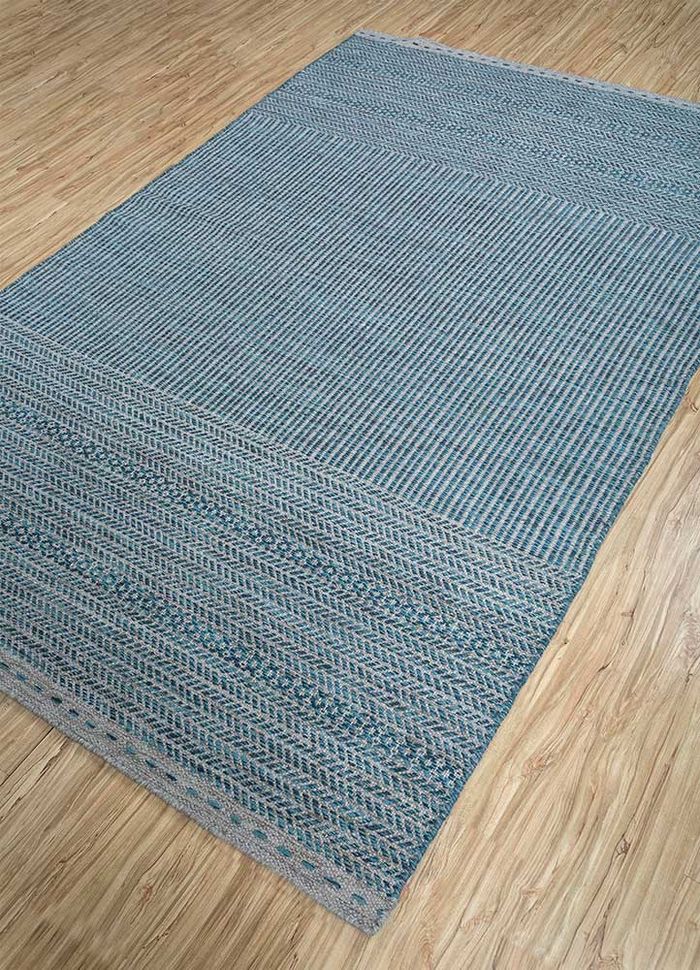 aqua grey and black wool flat weaves Rug - FloorShot