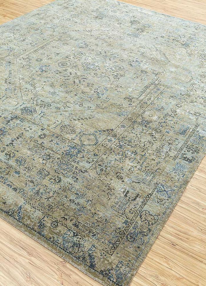 blithe blue wool and silk hand knotted Rug - FloorShot