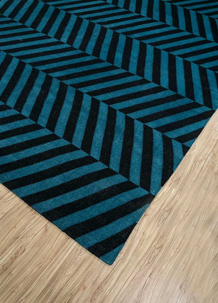 aqua blue wool flat weaves Rug - FloorShot