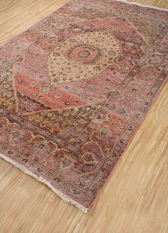someplace in time red and orange wool hand knotted Rug - FloorShot