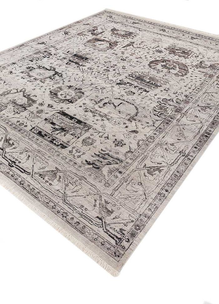 someplace in time grey and black wool hand knotted Rug - FloorShot