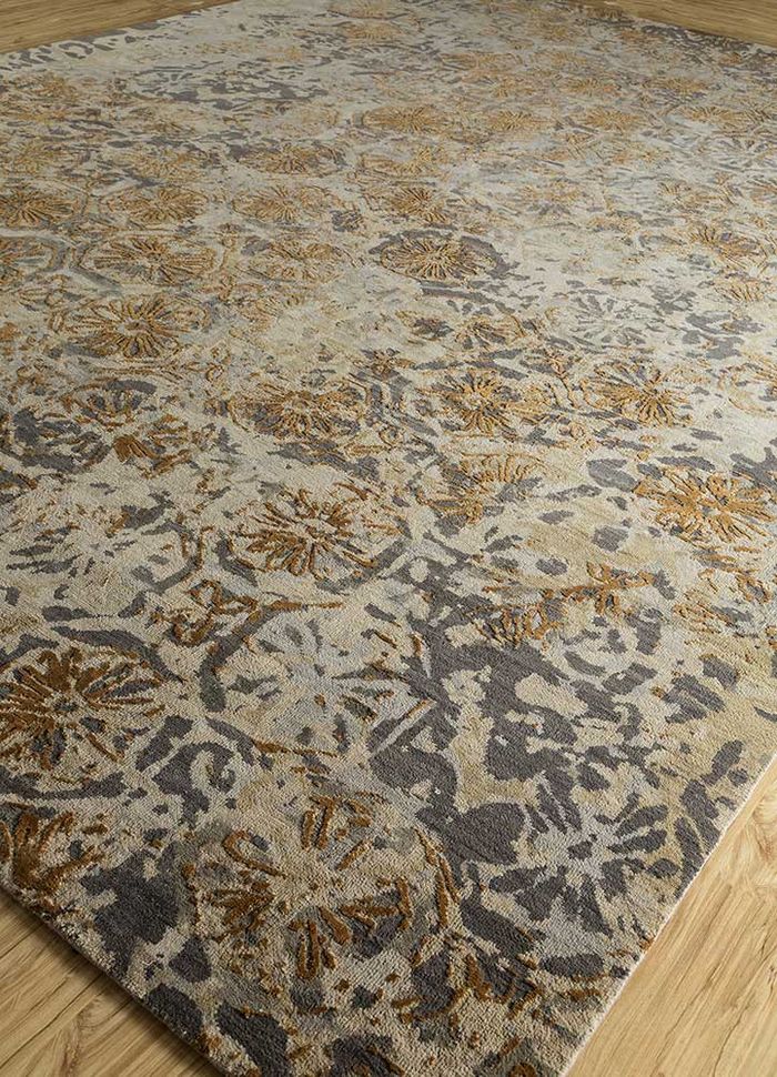 pansy grey and black wool and silk hand knotted Rug - FloorShot